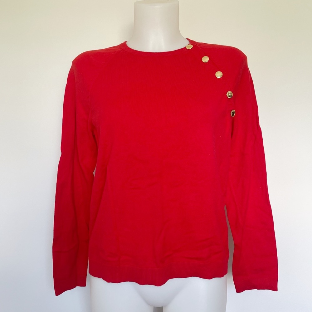 LAUREN RALPH LAUREN red w/ gold buttons sweater